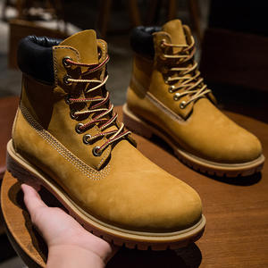 Autunno stivali corti da <span class=keywords><strong>uomo</strong></span> in vera pelle per Martin stivali alti stile retrò Casual da lavoro da deserto chiusura con lacci gialli per coppie - Product Image 1