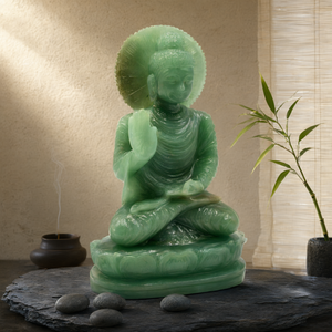 Bouddha en aventurine verte australienne - sculpture artisanale du Bouddha serein et méditant - cristal/reiki/chakra - 7 pouces - Product Image 3