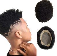Prothèse capillaire masculine brésilienne à coupe courte, durable, en mono fin, 100% cheveux humains, boucles de 4 mm, toupet afro noir pour hommes 1b 8x10