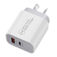 Chargeur double port PD20W, tête de charge super rapide PD+QC3.0, adaptateur double port EU US UK AU A+C pour téléphone et écouteurs