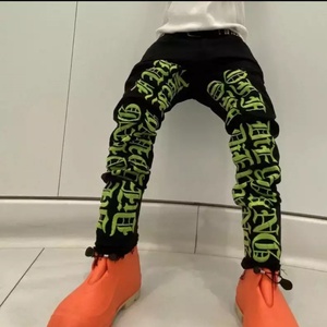 Pantalones Vaqueros Anchos de Algodón con Estampado Personalizado para Hombre, Estilo Urbano - Product Image 2