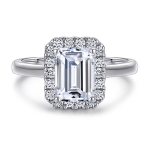 Anillo de Plata de Ley con Halo Rectangular de Circonita, Doble Hilera, Chapado en Rodio, Clásico para Bodas y Aniversarios - Product Image 2