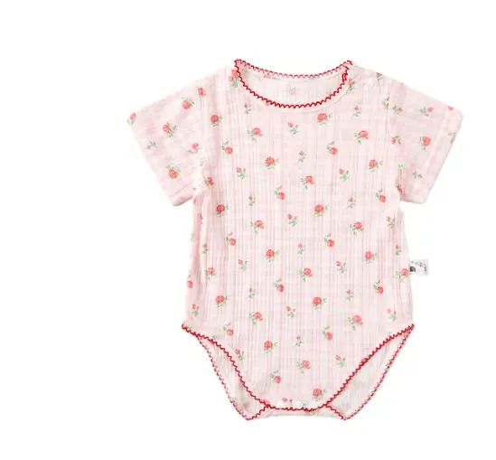 Sommerkleidung niedliches T-Shirt mit kurzen Ärmeln Baby-Einteiler Kinderkleidung Babyausschnittstrampler