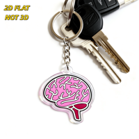 Porte-clés en acrylique Cerveau Rose, style anatomique avec sillons blancs et tige rouge, breloque transparente, accessoire sur le thème de la science et de la neurologie
