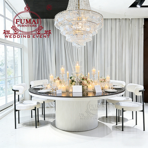 Muebles para Bodas, Mesa de Comedor Contemporánea con Base de Hierro Blanco y Tapa de Vidrio para Salón de Banquetes - Product Image 6