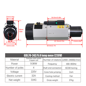 HLTNC 9KW 220V 380V 800HZ Husillo de cambio automático refrigerado por aire ISO30 12000-24000 RPM Motor 20A 32A Rodamiento de motor - Product Image 6