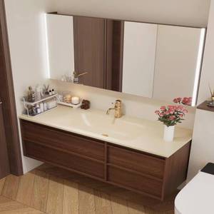 Suspended slow closing drawer small space intelligent <b>mirror</b> cabinet induction lighting bathroom cabinet - Product Image 4