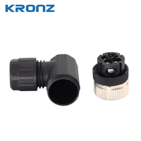 Connecteur circulaire industriel KRONZ M12 femelle A-Code blindé, à montage sur site, coudé, 3/4/5/8/12 broches, étanche IP67