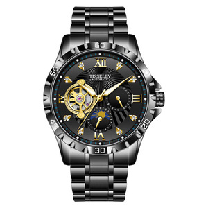 TISSELLY <b>Automatic</b> Mechanical Watch Men 43mm Stainless Steel Blue Dial Moon Phase Luminous Hands Analog Luxury Watch - Product Image 2