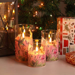 مجموعة ميرمي من 3 شموع زجاجية عمودية بإضاءة LED لتزيين المنزل - Product Image 2