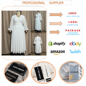 Robe longue élégante J9 pour <span class=keywords><strong>femmes</strong></span> grandes tailles, blanche, col en V, cintrée à la taille, manches longues, en mousseline, ourlet évasé, pour soirées et banquets - Product Image 6