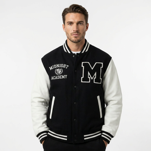 Custom <b>men</b> fleece Varsity <b>Jacket</b> Chenille Embroidery Stand Collar Style Baseball Uniform Coat Winter Woolen <b>Men's</b> <b>Jackets</b> - Product Image 2