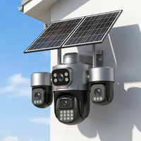 Caméra de sécurité extérieure PTZ solaire 4G OEM d'usine avec 4 objectifs, 4 écrans, 8MP AOV et batterie 12000mAh pour ferme et chantier