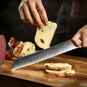 Cuchillo de pan de Damasco de 10 pulgadas, cuchillo de cocina dentado con mango de palisandro, cuchillo de pan de acero japonés VG10 Damasco para pastel y bagel - Product Image 3