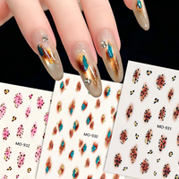 Autocollants 3D en relief vintage à imprimé léopard doré pour nail art, autocollants adhésifs en feuille d'or pour ongles, vente en gros
