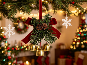 Décoration de Noël en forme de cloche et de cône de pin, avec nœud en velours, branche de <span class=keywords><strong>sapin</strong></span> artificielle, pour arbre de Noël, vente en gros - Product Image 1