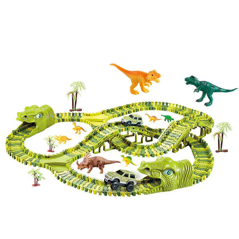 JXB الجمع بين تطوير لعبة مع شجرة كبيرة الديناصور الصغير سيارة كهربائية سهلة التركيب ديناصور سباق فتحة سيارات لعب للأطفال