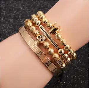 Europeo non dissolvenza gioielli Punk fianchi hop 3 pz/set solido oro 18 carati in acciaio inox reale uomini corona skull Bangle Set bracciale