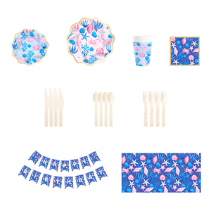 Platos de Papel Personalizados DAMAI con Diseño de Mar Azul, con Patrón de Peces y Conchas, Juego de Vajilla Desechable para Fiestas de Cumpleaños Infantiles - Product Image 6