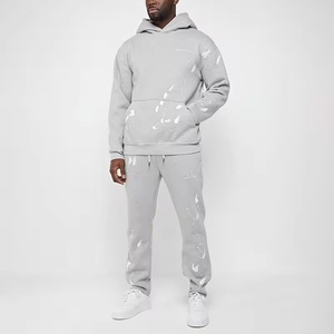 Sudadera con Capucha Personalizada OEM, Estilo Francés, Oversize, Vintage, para Hombre, Color Gris con Efecto de Salpicaduras de Pintura - Product Image 3