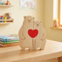 Ensemble de puzzles en bois en forme de famille d'ours, figurines d'animaux en bois massif personnalisées, ornement de bureau, décoration de la maison, cadeau de Noël
