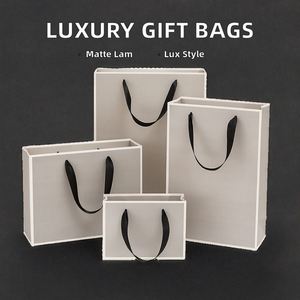 Luxury Biodegradable Matte Gray <b>White</b> Edge Small Business Clothing Jewellery Drawstring Kraft Handle Boutique Shopping Gift <b>Bags</b> - Product Image 2