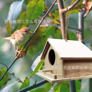 บ้านนกแขวนไม้ตกแต่งสวนกลางแจ้งขนาดเล็กสำหรับนก  แบบธรรมชาติ - Product Image 3