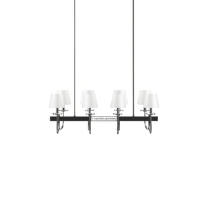 Lámpara de Techo Tradicional de 8 Luces, Rectangular, de Acero Negro, con Pantallas de Tela, para Sala de Estar, Iluminación Interior - Product Image 1