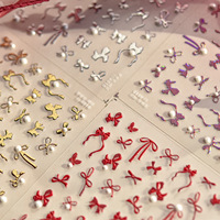 Autocollants pour ongles TSZS Hot 5D en cristal et perles, nœuds papillon, rubans de ballet, décorations pour ongles en or, argent, rouge et blanc