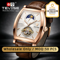 Montre mécanique automatique de luxe TEVISE OEM, de haute qualité, cadran de 40 mm, bracelet en cuir, étanche, pour homme
