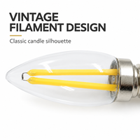 Ampoule à filament LED E12 220V 2W COB en verre, lumière de bougie blanc chaud, lampe vintage pour lustre, candélabre