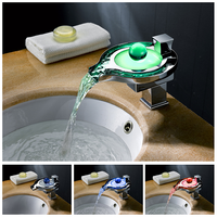 Robinet cascade Sense Faucets à LED, à poser sur comptoir, en laiton, à changement de couleur, avec poignée unique, design moderne