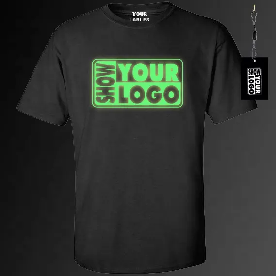 Светящаяся виниловая печать светящаяся в темноте 100% хлопчатобумажная футболка премиум-класса на заказ с вашим логотипом или дизайном Бесплатная доставка по воздуху
