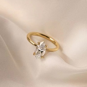 Engagement <b>Ring</b> Elongated Center 3ct Hexagon Cut Lab Grown Diamond VVS2 Clarity IGI Certified 14K Solid Gold Handmade - Product Image 4