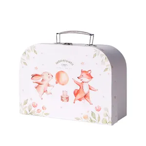 Custom high quality luxury paper board suitcase packaging box children white cardboard mini suitcase gift box