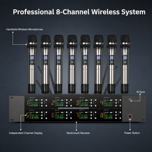 Professionelles 8-Kanal Drahtloses Mikrofonsystem UHF Metall-Handmikrofone für Kirchenveranstaltungen - Product Image 3