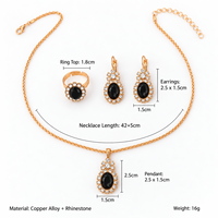 Ensemble de bijoux ovales en strass, collier, boucles d'oreilles, bague, couleur or, bijoux tendance pour femmes