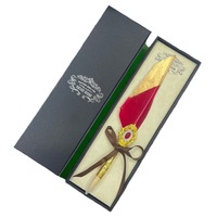 Stylo plume vintage européen à pointe en verre, orné de paillettes dorées, coffret cadeau britannique pour étudiants, cadeau d'anniversaire