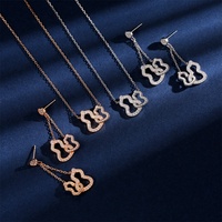 Ensemble collier et boucles d'oreilles classiques en or rose pour femme, pendentif double gourde, vente en gros directement du fabricant