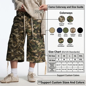 Pantaloni Capri Mimetici Personalizzati da Uomo con Tasche Multiple, Pantaloni <span class=keywords><strong>Cargo</strong></span> Corti <span class=keywords><strong>Beige</strong></span> Camouflage con Orlo Regolabile, Produzione OEM - Product Image 3