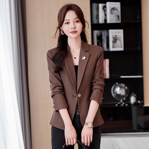 Women's Blue Slim Fit Blazer Polyester Anti-Wrinkle Short Suit Jacket Professional Casual Spring 2024 - Product Image 2
