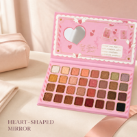 Palette de fards à paupières 32 couleurs, poudre minérale nacrée, fini mat, haute pigmentation, résistante à l'eau, sans cruauté animale, avec miroir cœur et motif papillon