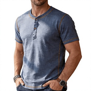 T-shirt Henley à col rond et manches courtes pour homme, formel, 100 % polyester, boutonné, basique, léger, haut d'été tricoté 180g - Product Image 3