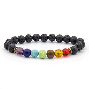 Bracelet Unisexe Nouveauté en Gros 7 Chakras Perles <span class=keywords><strong>de</strong></span> Pierre Volcanique Naturelle Énergie Colorée Style Religieux Classique Alliage Tendance - Product Image 3