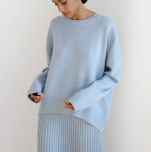 <span class=keywords><strong>Pull</strong></span>-over tricoté décontracté pour femme, en coton doux effet raton laveur, anti-rides, écologique, bleu ciel, longueur longue, personnalisable, faible MOQ - Product Image 2