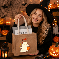 Sac fourre-tout en jute pour Halloween, sac cadeau réutilisable en toile de jute avec poignées, sac à bonbons pour la fête de la Toussaint, sac de décoration de fête, logo personnalisé