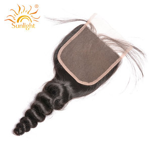 La luz del sol de cabello humano brasileño de la onda suelta paquetes de pelo con cierre 100% cabello humano rizado paquetes no Remy 4*4 Cierre de encaje - Product Image 3