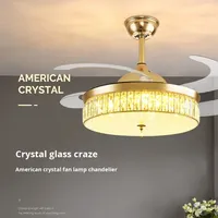 Ventilateur de plafond intégré de style européen en cristal, avec éclairage à fréquence variable, lustre doré LED, télécommande, en fer, intensité réglable, pour salon