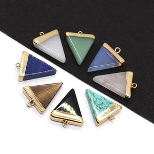 Оптовая продажа: Кулон из натурального камня (лазурит, нефрит, розовый кварц), треугольный, для ожерелья - Product Image 2