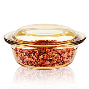 หม้ออบแก้วโบโรซิลิเกตทนความร้อนสูง ยี่ห้อ Linuo พร้อมฝาแก้ว สีอำพัน - Product Image 6